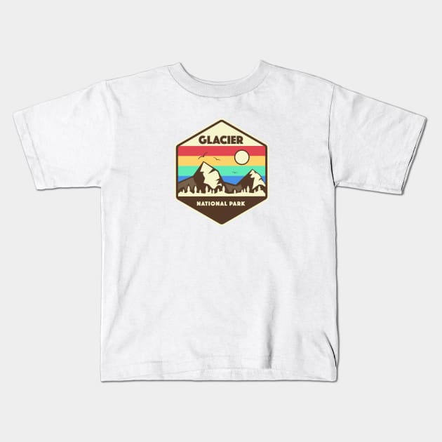 Glacier National Park Retro Kids T-Shirt by roamfree